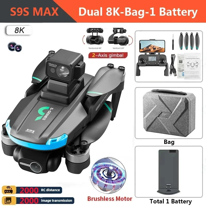 NEW S9S MAX MINI Drone 4K 2-Axis PTZ HD Dual Camera Laser Obstacle Avoidance Brushless Motor GPS 5G WIFI RC FPV Quadcopter Toys