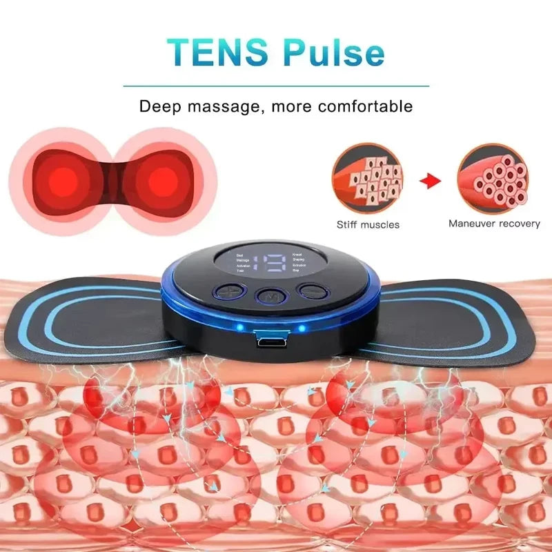 Portable Mini Massage Pad Muscle Pain Relief Micro Current Relieve Fatigue Rechargeable 8 Modes 19 Levels Slim Gel Massage Pad
