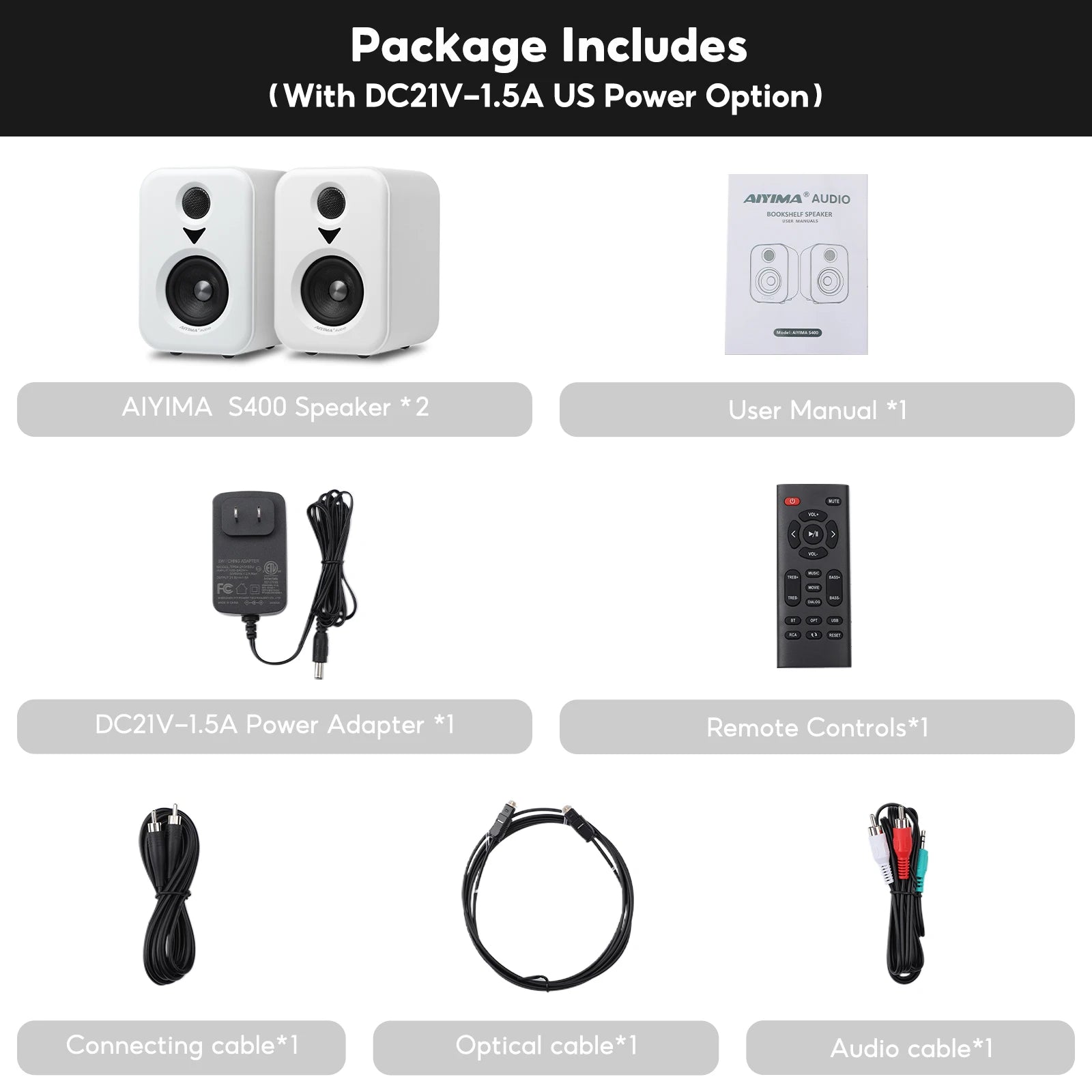 AIYIMA  Upgrade S400 Audio Bookshelf Active Speakers Studio Monitor 3 Inch Bluetooth USB DAC HiFi Home Subwoofer System TV PC