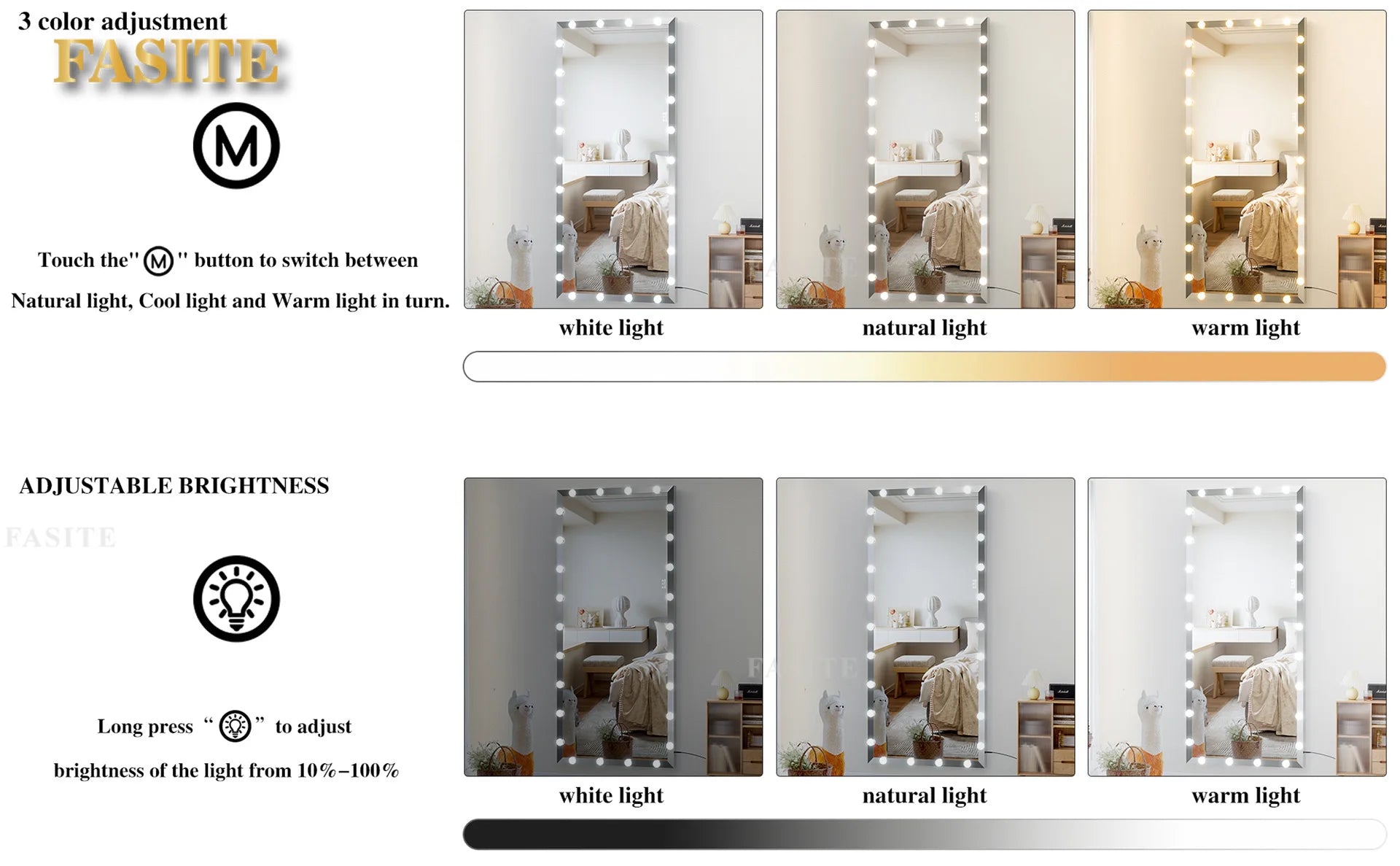 Smart LED full-body mirror with lamp full-length mirror household wall-mounted vertical floor mirror