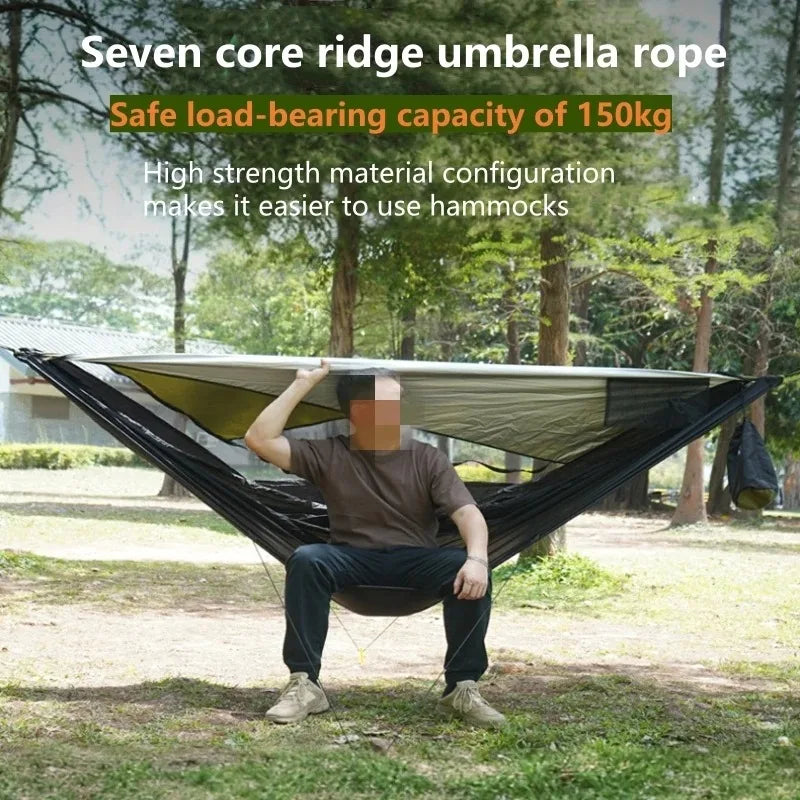 Outdoor 2-in-1 sunshade double-person anti-rollover mosquito-proof hammock, camping quick-opening hammock, with storage hammock