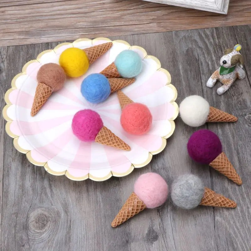 Newborn Felt Ice Cream Props Tiny Baby Girl Boy Photo Shoot Handmade Felt Photography Props Accessories