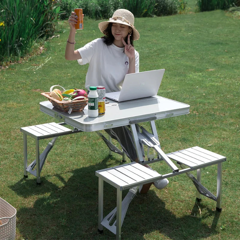 New Folding Camping Table with 4 Chairs Portable Folding Table Courtyard Table Alloy Connected Simple Fold Picnic Table Outdoor