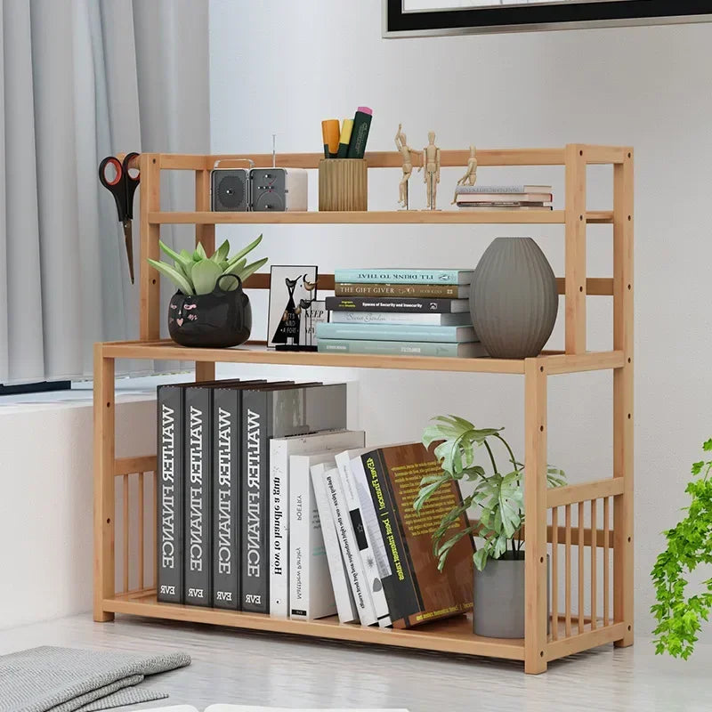 3-tier Wooden Bookshelf Office Student Stationery Organizer Magazine Holder Home Sundries Storage Shelves Kitchen Seasoning Rack