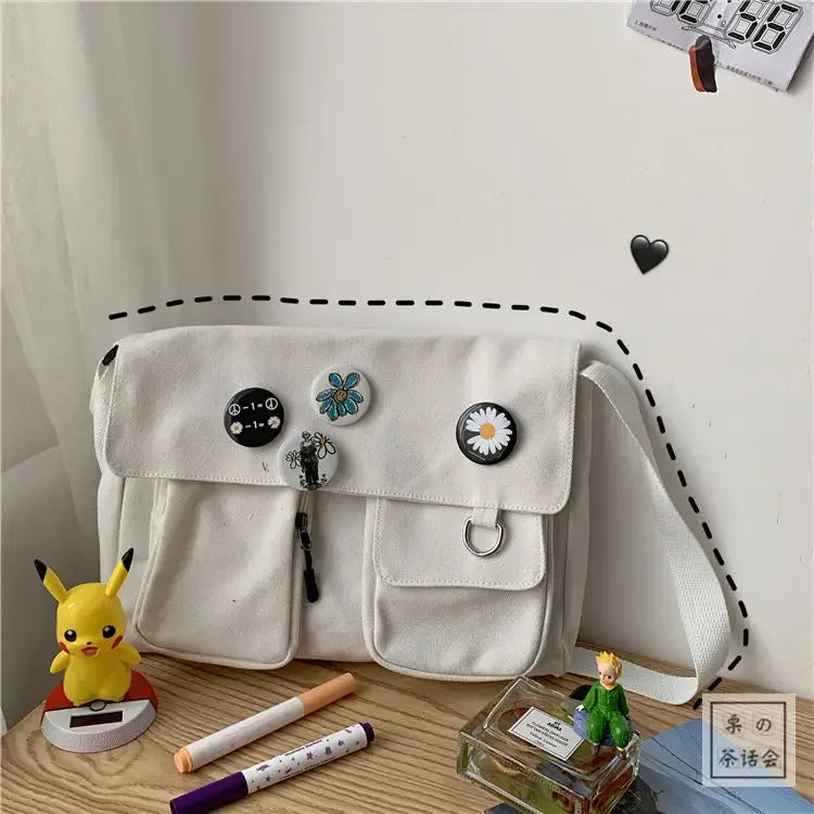 Ladies' Cute and Versatile Canvas Youth Fashion Shoulder Bag Student Large Capacity Crossbody Bag