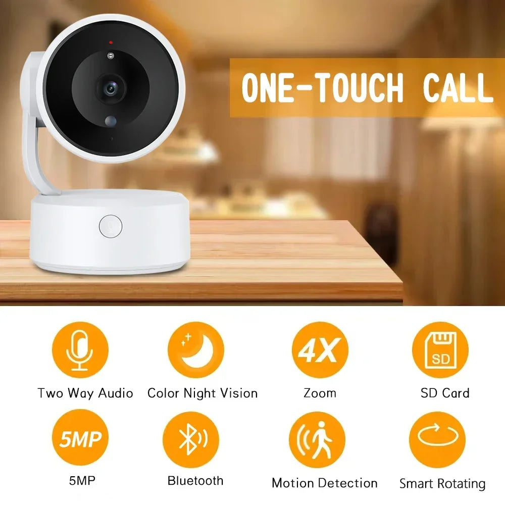 PEGATAH Tuya 5MP One-touch Call Indoor Baby Monitor WiFi PTZ Camera Auto Tracking Color Night Vision IP CCTV Surveillance Camera
