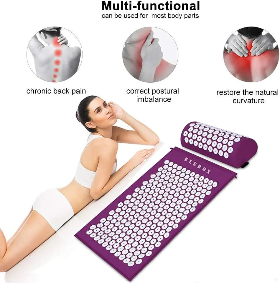 Acupressure Mat Massage Acupuncture Mat and Pillow Set  with Spike Points for Neck, Back and Stress Relief