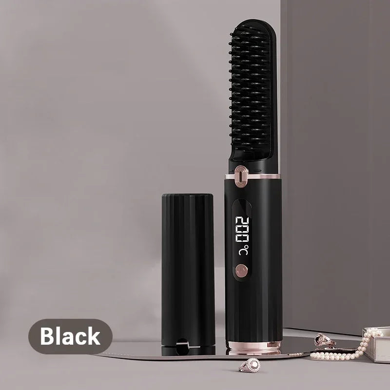 Wireless Electric Heating Straight Hair Comb Rechargeable Portable  Negative Ion Anti-scalding Hair Straightener For Home Travel