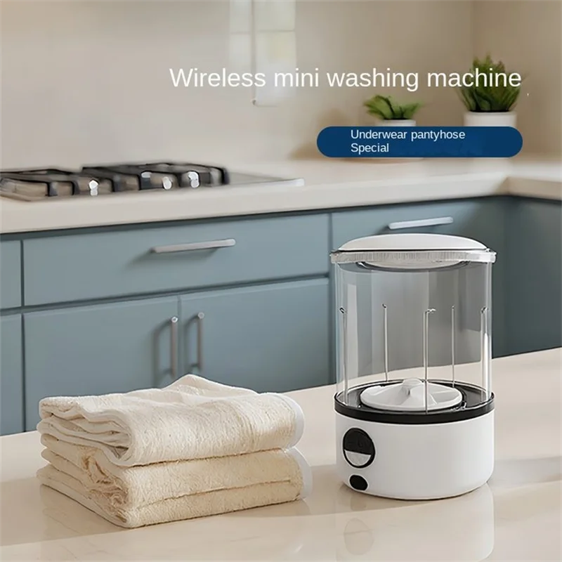 A White 2L Mini Washing Machine, 2000Mah, Fully Automatic Portable Turbine Led Washing Cup and Compact for Children's Clothing, Underwear, and Socks