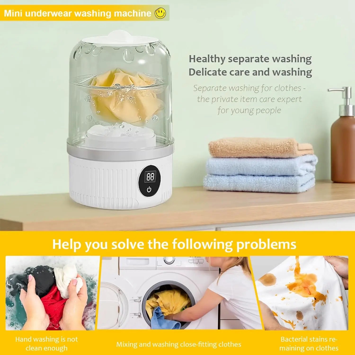 Portable Washing Machine, Underwear Washer, Small Washing Machine, Mini Washing Machine, Rechargeable Cordless Washing Machine