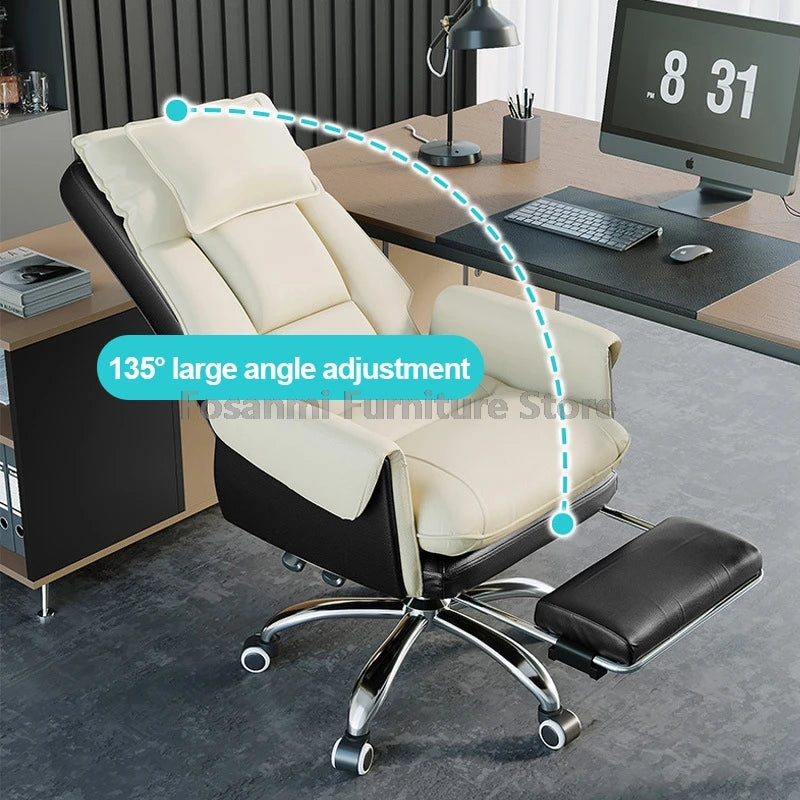 Adjustable Height Home Computer Office Chair with Soft Headrest Reclining Leather Gaming Armchair Ergonomic Swivel Desk Chairs