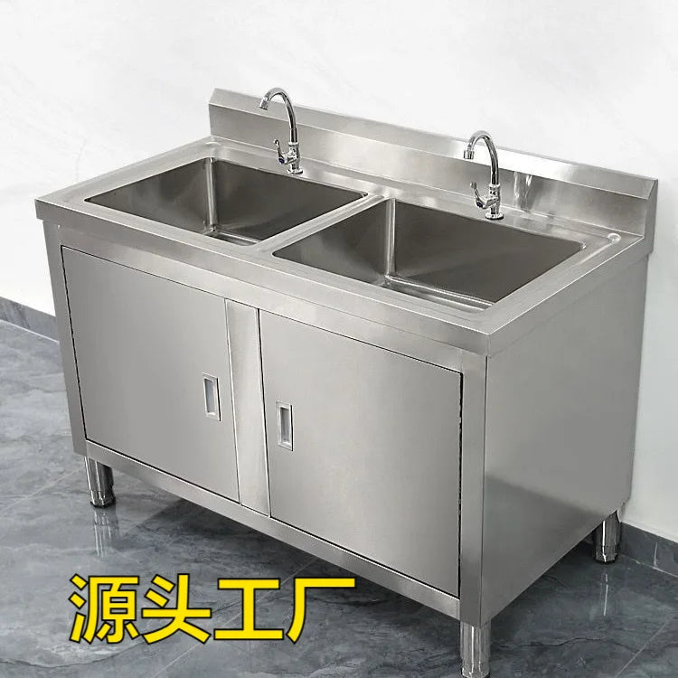304 Integral Stainless Steel Cabinet Household Simple Kitchen Stove Sink Cabinet Rural Storage Storage Thickened Cupboard