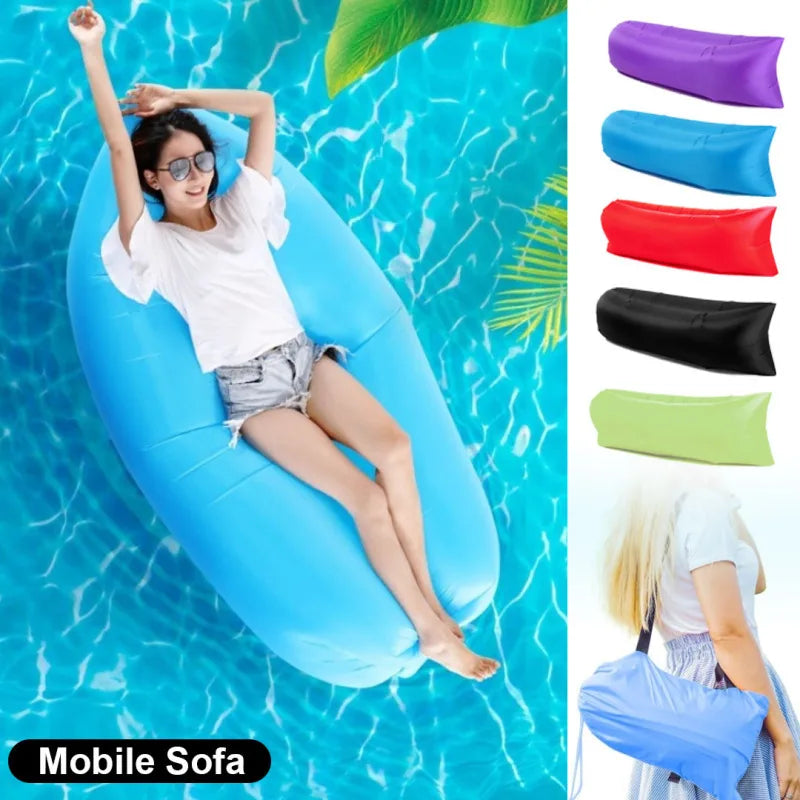 Portable Folding Inflatable Sofa  Outdoor Single Lazy Sofa Bed Fast Inflatable Seatings  Air Sofa Beach Party Camping Use