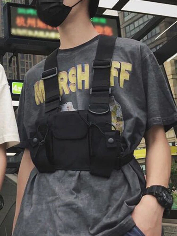 Functional Tactical Chest Bag For Woman Fashion Bullet Hip Hop Vest Streetwear Bags Casual Waist Pack Unisex Black Chest Rig Bag