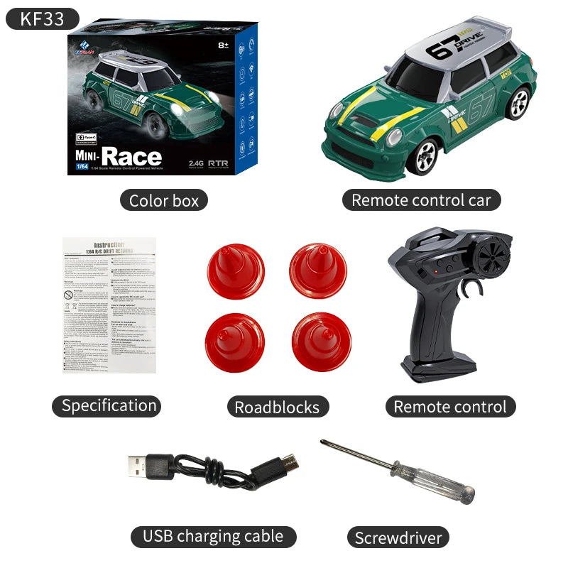 2025 New Kf20 1:64 Drift Rc Car Four-wheel remote-controlled racing car Full proportions Desk Competition Toy Boys Ideal gifts.