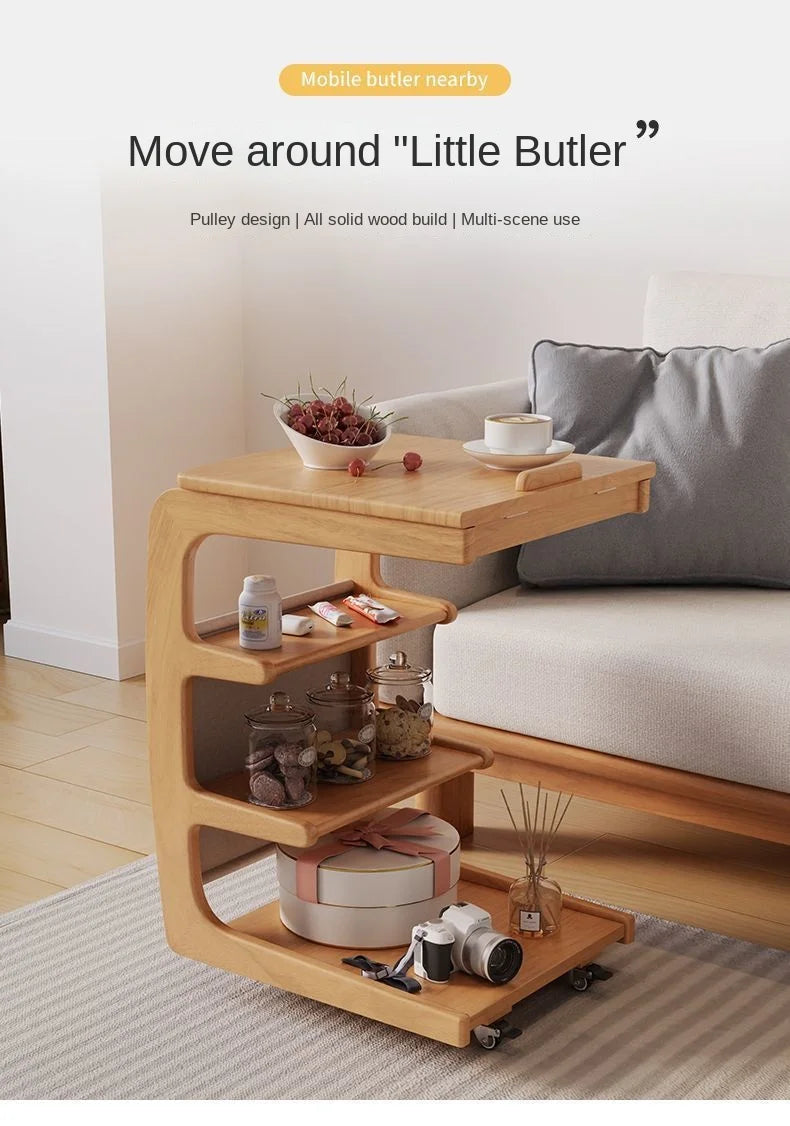 X&D Solid Wood Sofa Side Several Movable Living Room With Wheel Side Cabinet Bedside Shelf Simple Household Coffee Small Table