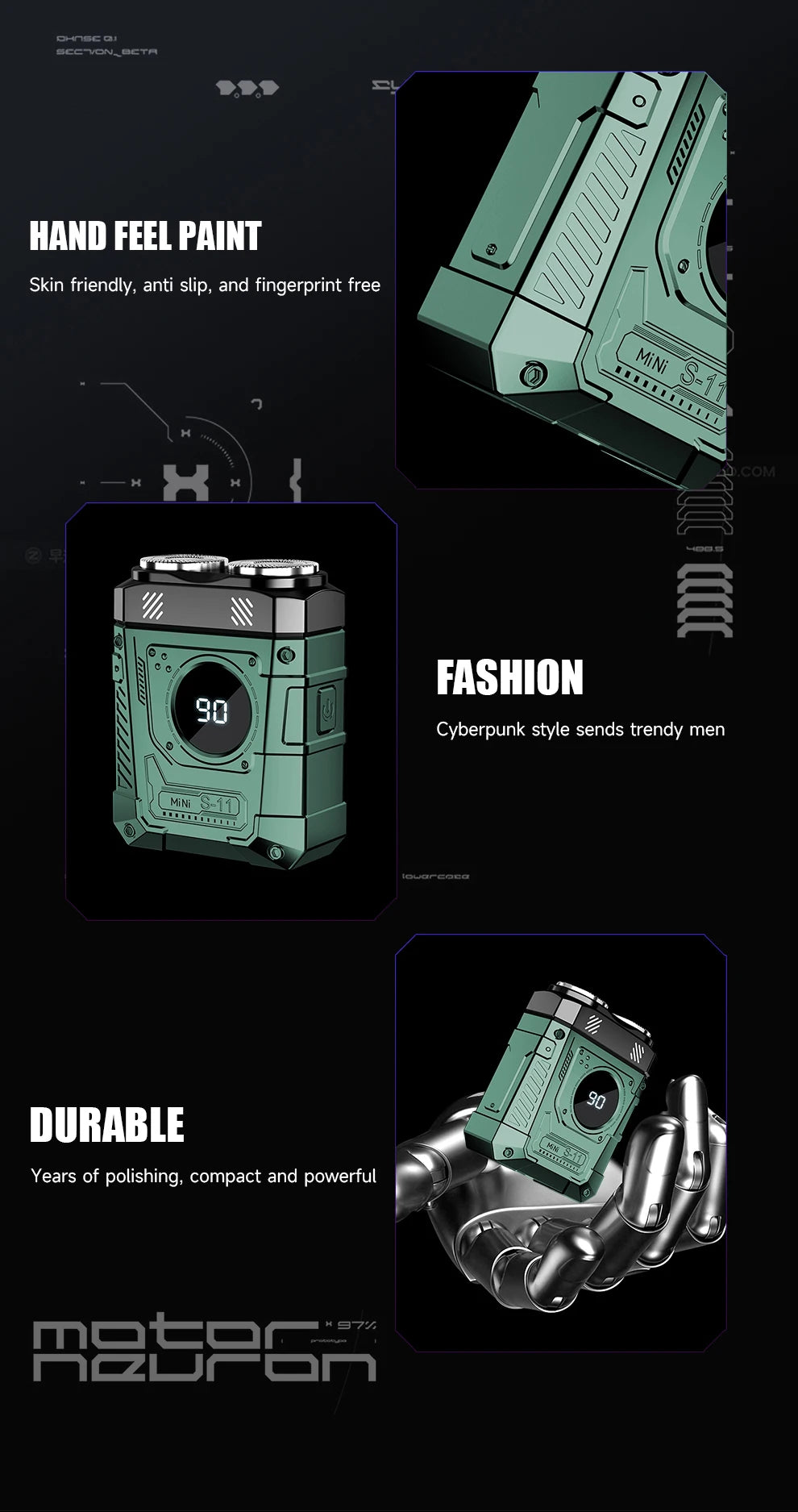 Magnetic Double Blade Electric Shaver for Men Mecha Punk Style Rechargeable LCD Portable Beard Trimmer Face Beard Razor Knife