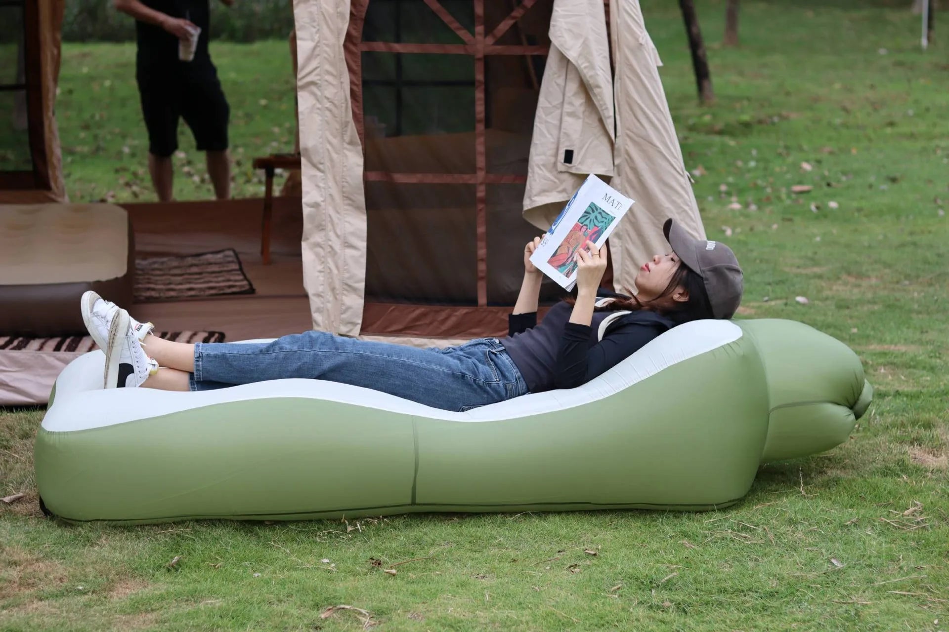 Lazy Inflatable Sofa Outdoor Portable Automatic Fast Inflatable Bed Camping Picnic Air Cushion Bed Anti-rollover