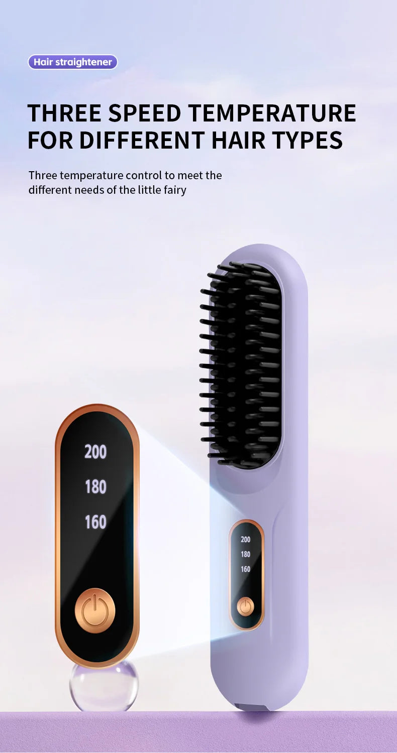 Electric Heating Straight Hair Comb LCD Screen USB Wireless Portable Negative Ion Styling Tool Rechargeable Straightening Brush