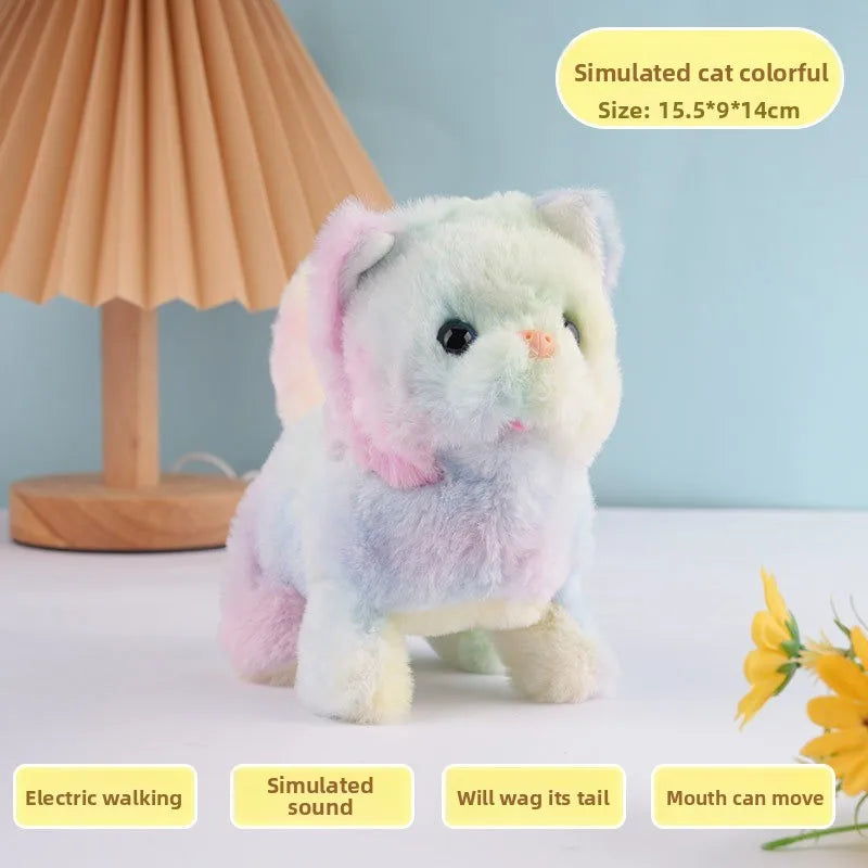 Electric Plush Cat Toy Walking Barking Moving Machine Simulation Plush Pet Toy for Cats Interactive Play and Entertainment