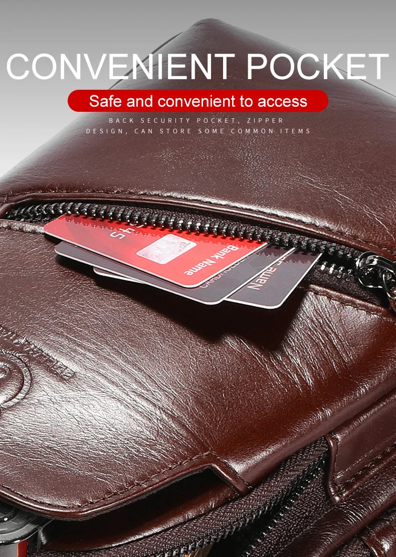 BULLCAPTAIN 2023 The Latest Men's Leather Chest Bag Large Capacity Casual Men's Messenger Bag Classic Leather Chest Bag XB 127
