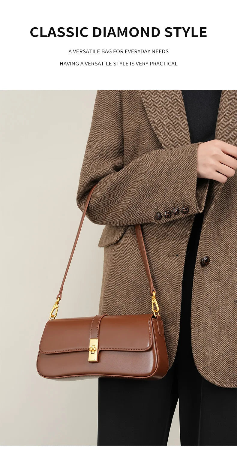 Women's High-End Leather Baguette Armpit Bag Versatile Single Shoulder Crossbody Bag Fashion Accessory for 2025