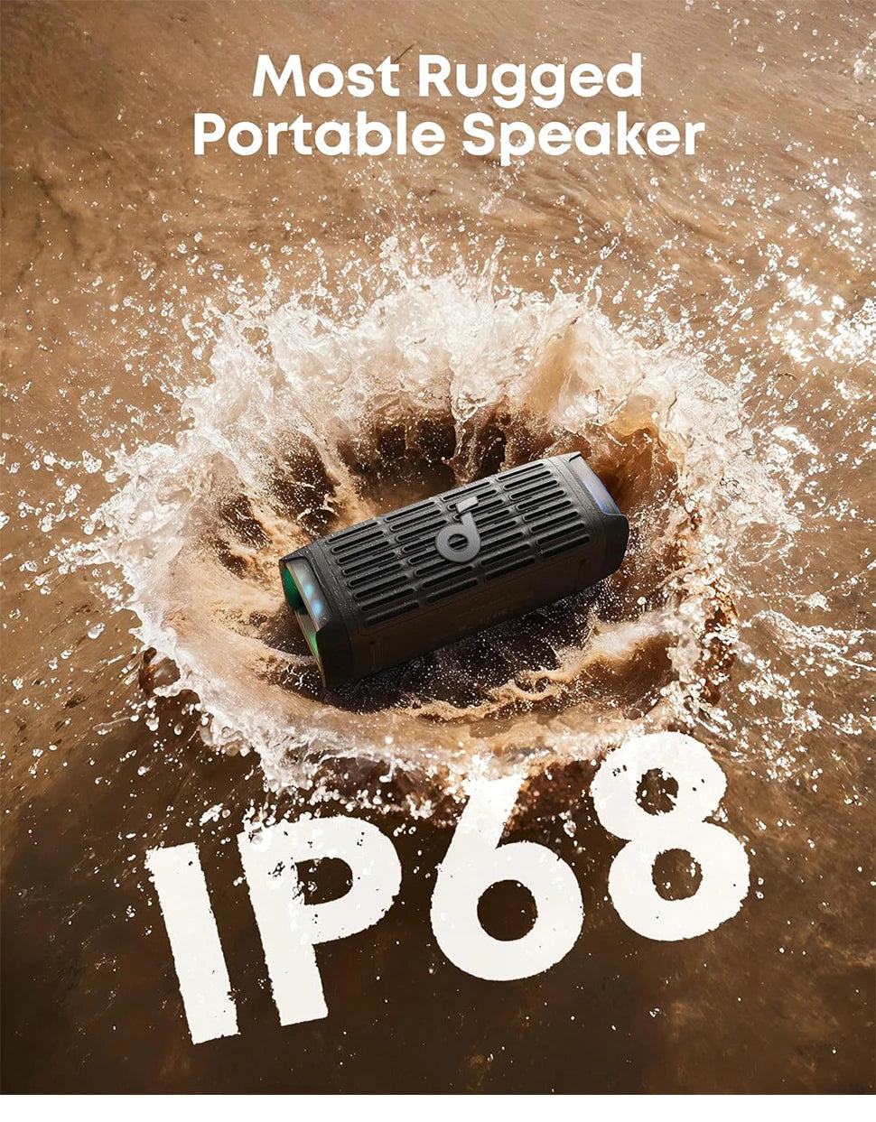 Soundcore Boom 3i by Anker Rugged Outdoor Speakers IP68 Waterproof Floating Playback Saltwater-Resistant BassUp 2.0 16H Playtime