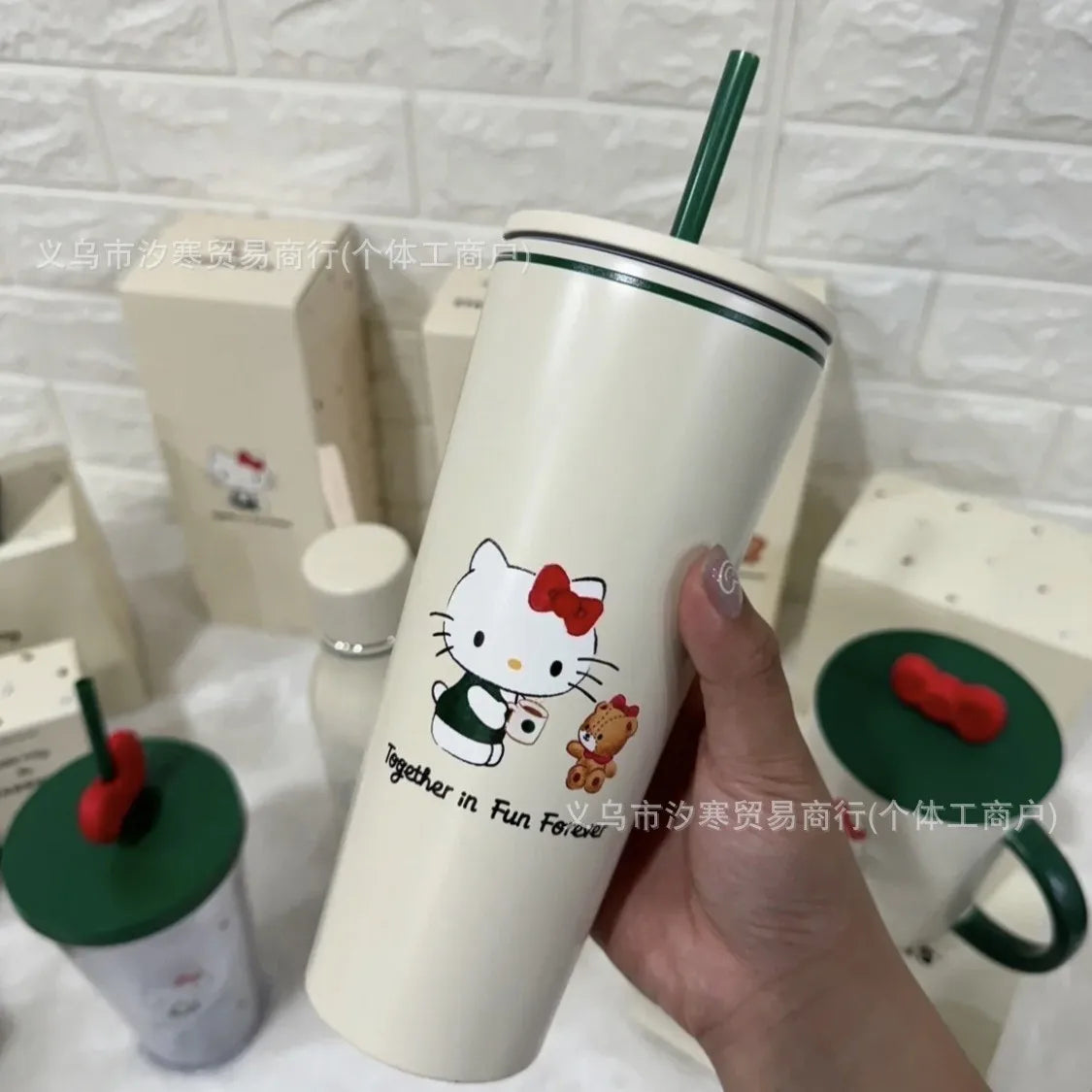 Hello Kitty Stainless Steel Mug Cute Portable Student Min Sports Cup for Outdoor Gift Replica Kitchen Dining Bar Drinkware