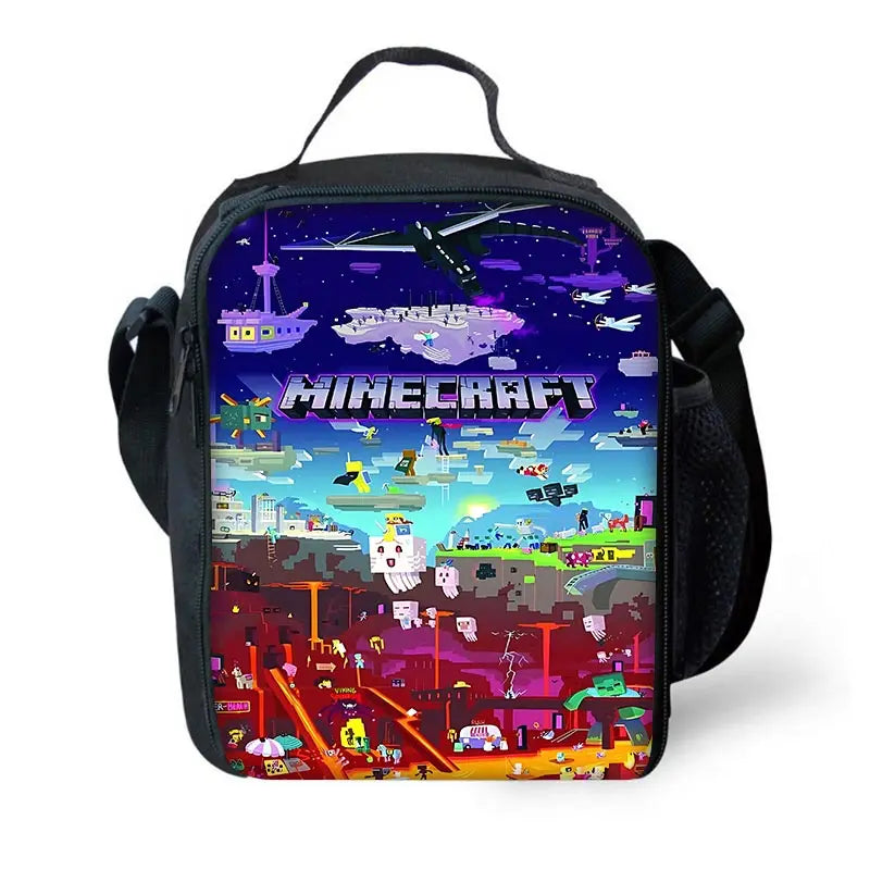 Child School Backpack Game Mine World M-MINE-CRAFTES with Lunch Bags ,Pencil Bags ,School Bags for Boys Girls Best Gift