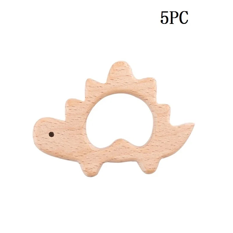 Let's Make 5pcs Wholesale Wooden Teether Rodent Pacifier Pendant Wooden Toys DIY Baby Necklace Gift BPA Free Beech Hedgehog Bird