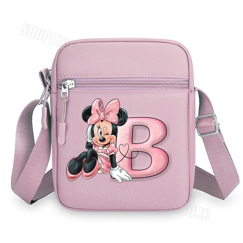 Mickey Minnie Disney Women Pink Shoulder Bag Fashion Mini Oxford Mobile Phone Bag Crossbody Bag Kawaii Ladies Waist Pack Gift
