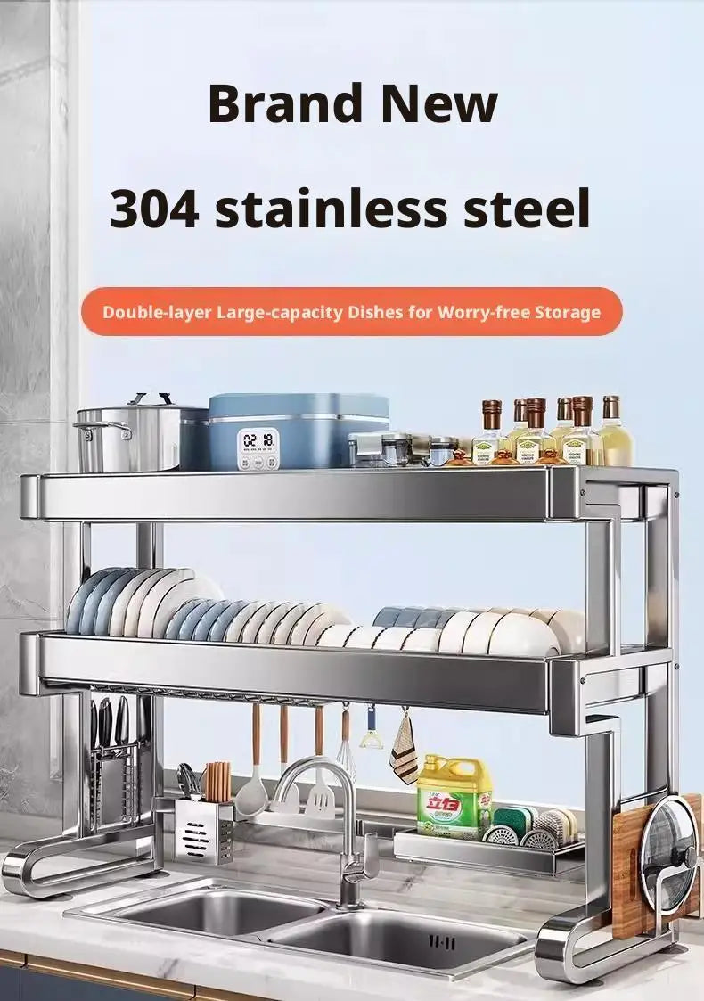 Over Sink Dish Drying Rack Stainless Steel Expandable Drain Bowl Holder Shelf Kitchen Counter Dish Storage Rack Hanger Shelves