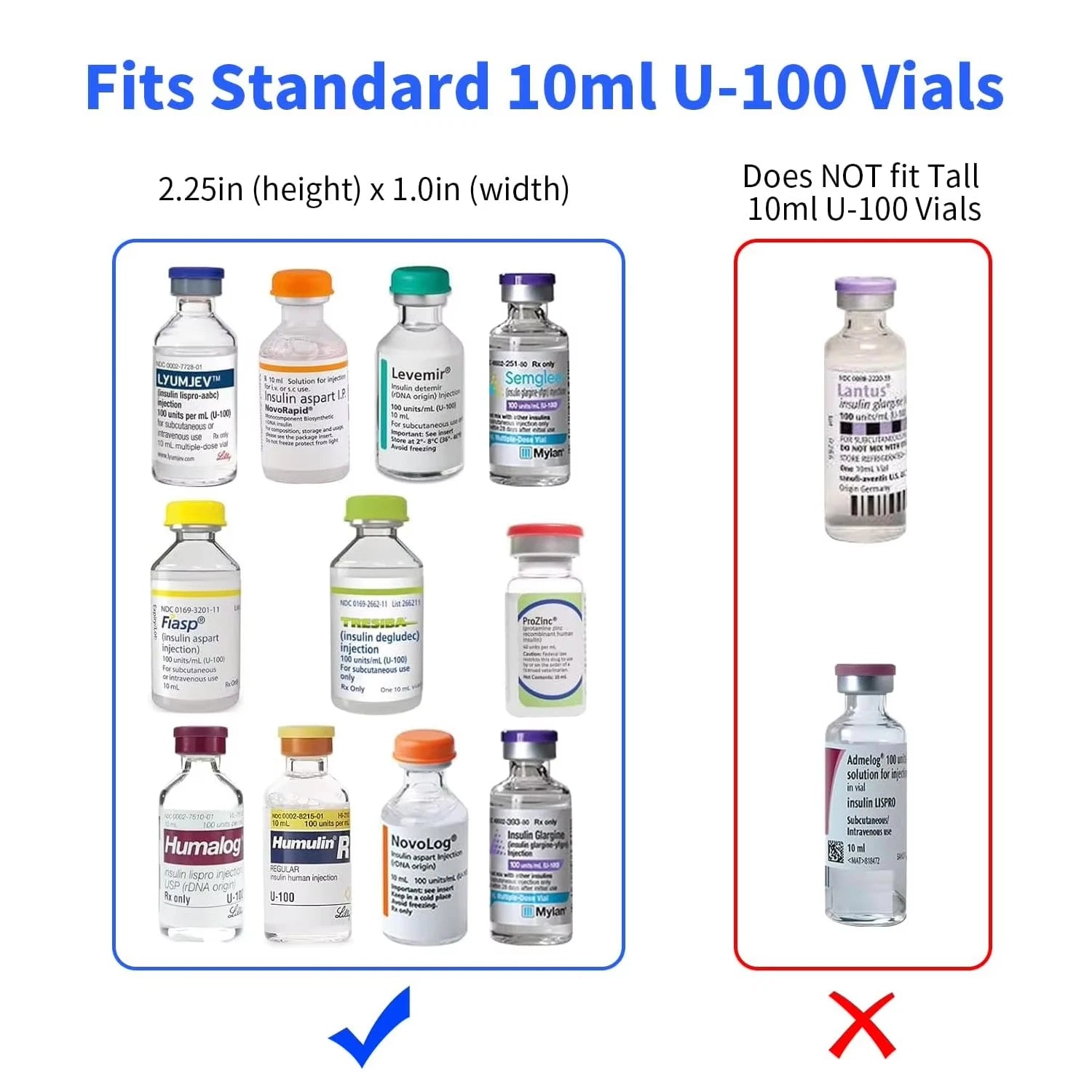 Insulin Holder Fridge Storage Carrying Case Organizer Bag, Fitting 10ml Vial Short Size, Removable Design 2 Sizes Slot Foam