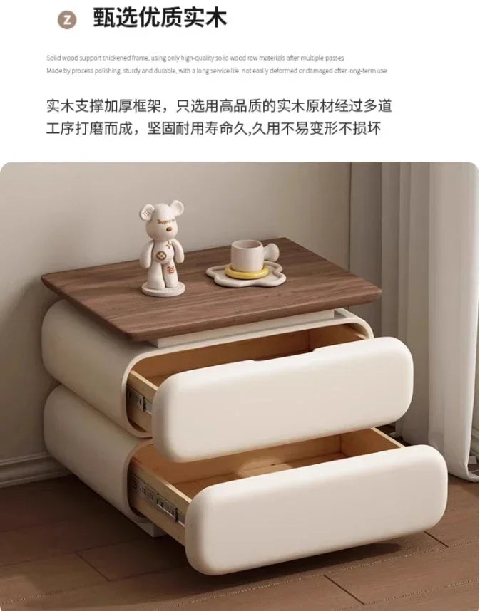 Cream Style Bedside Table Space Saving Nordic Trendy Unique Nightstands Storage Drawers Mesita De Noche Bedroom Furniture