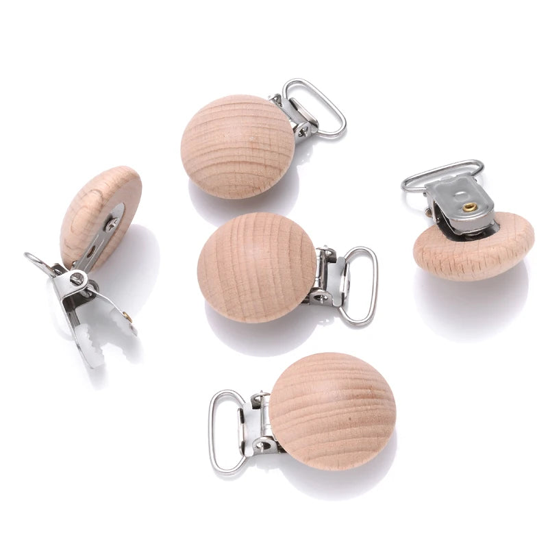 10Pcs Metal Wooden Dummy Nipples Holder Food Grade Chewable Teething Clips DIY Wood Beech Baby Pacifier Chain Nursing Teether