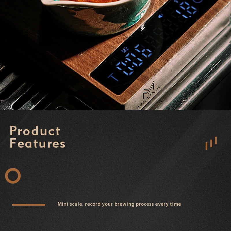 MUVNA Mini Digital Wood scale, Professional Electronic Coffee Scale for Espresso/Hand Drip Coffee 0.1g of high-precision, 2kg