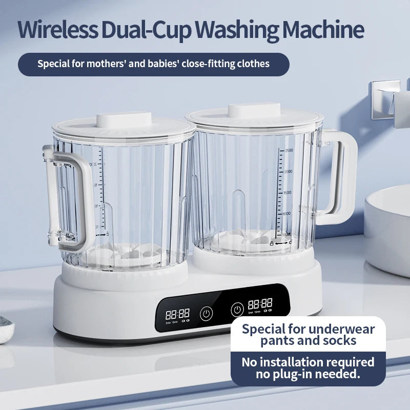 U10 Double Barrel Mini Washing Machine LED Digital Display Small Semi Automatic Wheel Home Dormitory Portable Washing Machine.