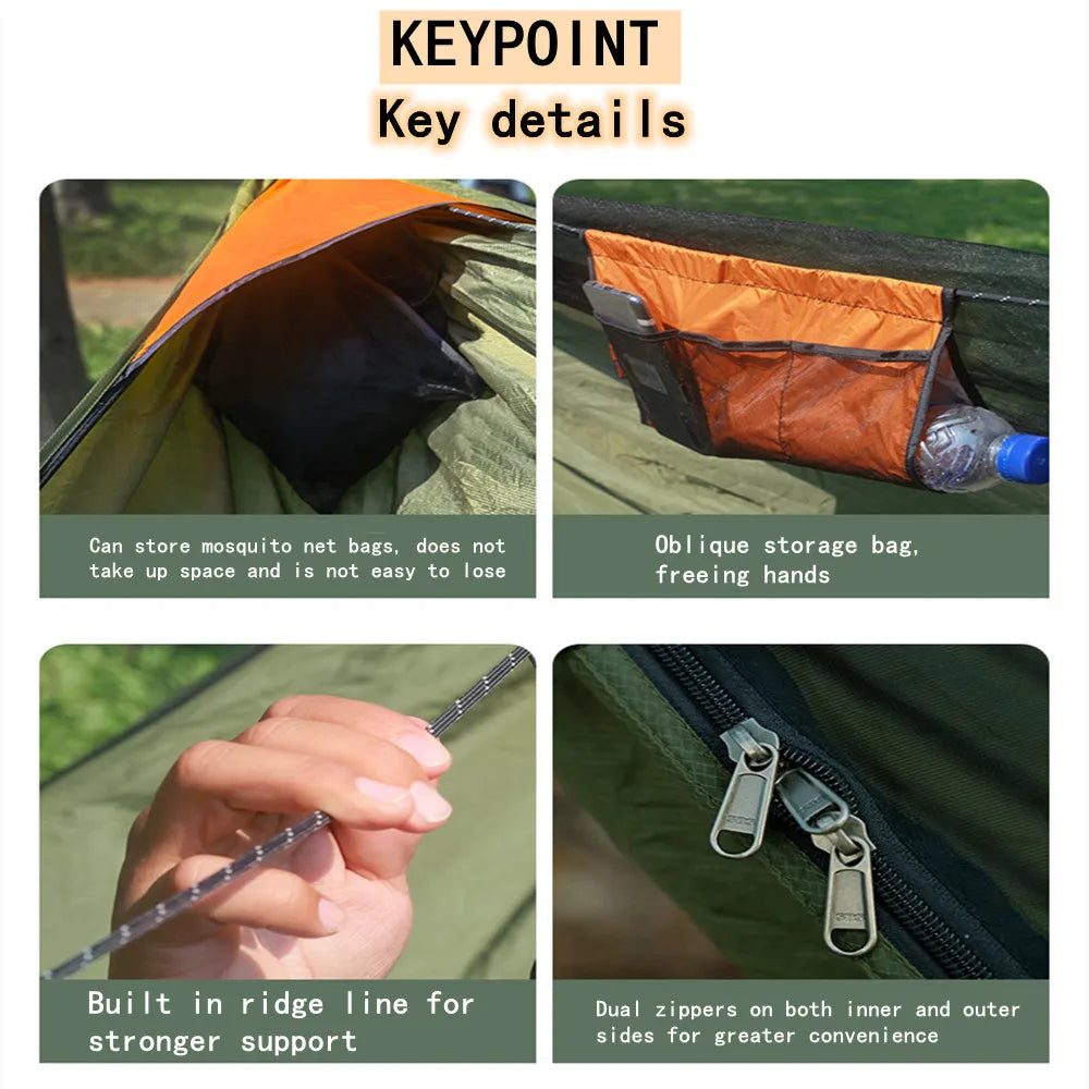 Portable Outdoor Garden Quick Open Anti-Rollover Mosquito Net Hammock Travel Camping Sleeping Hanging Hammock Swing Nature Hike