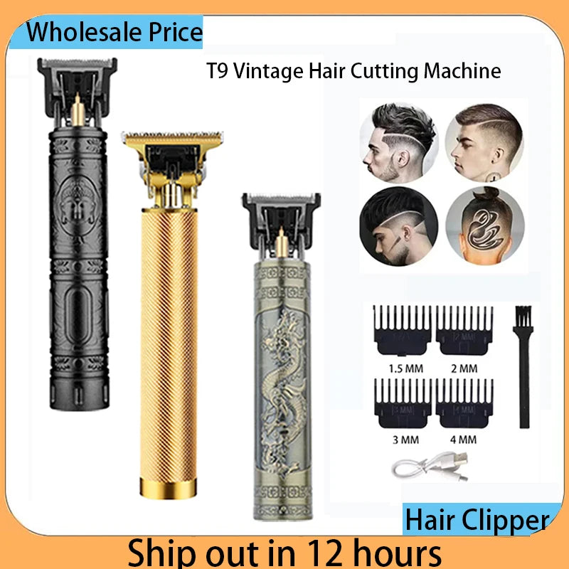 T9 Vintage Hair Trimmer Portable Hair Cutting Machine USB Fast Charging Shaver Barber Cordless Hair Clipper For Men's Barbe