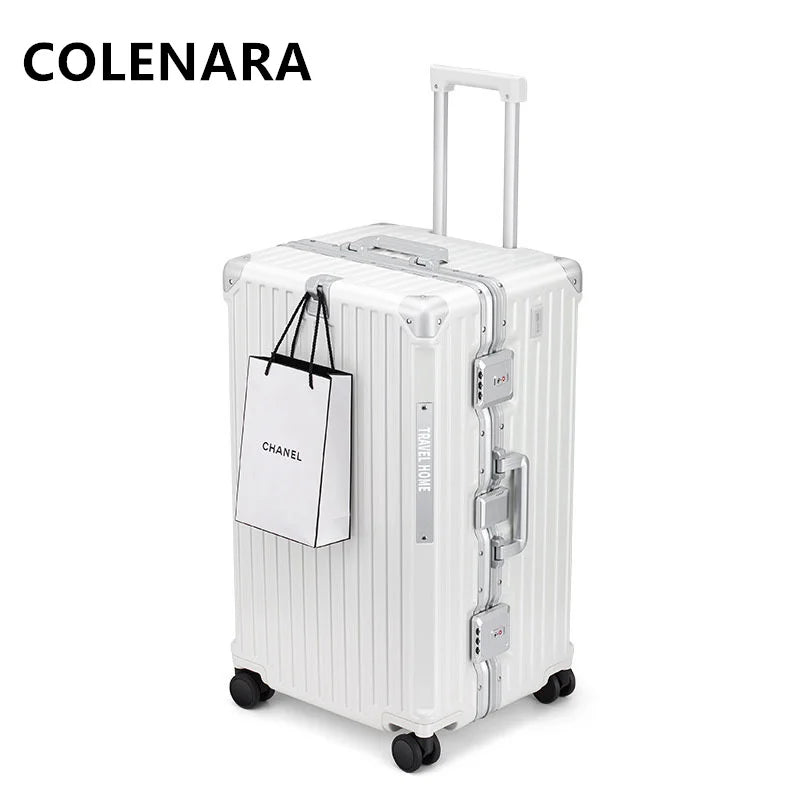 COLENARA High Quality Suitcase Aluminum Frame Large Capacity Trolley Case Cart Travel Bag 24"26"28"30 Inch Rolling Luggage