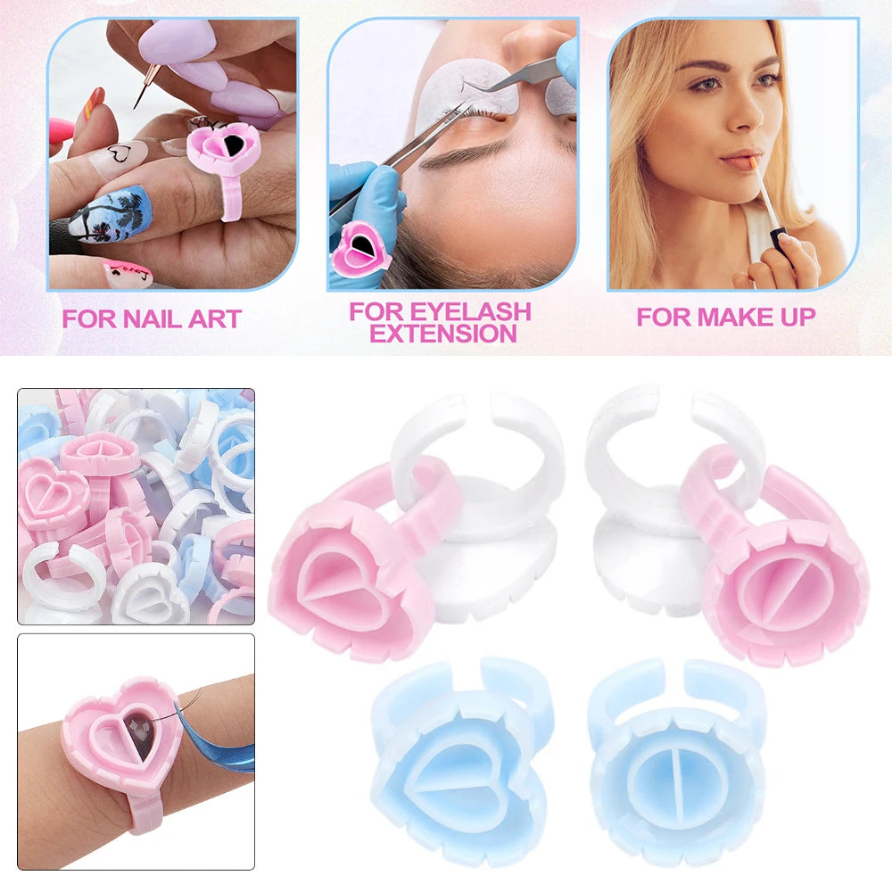 100PCS Glue Rings Lash Rings for Glue, Pigment Rings for Eyelash Extensions Eyelash Glue Holder Lash Glue Ring Smart Cups