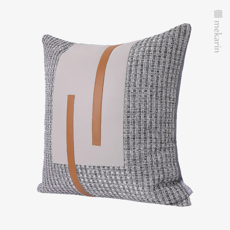 Modern light luxury model room orange gray leather stitching cotton jacquard pillow sofa pillow living room square pillow