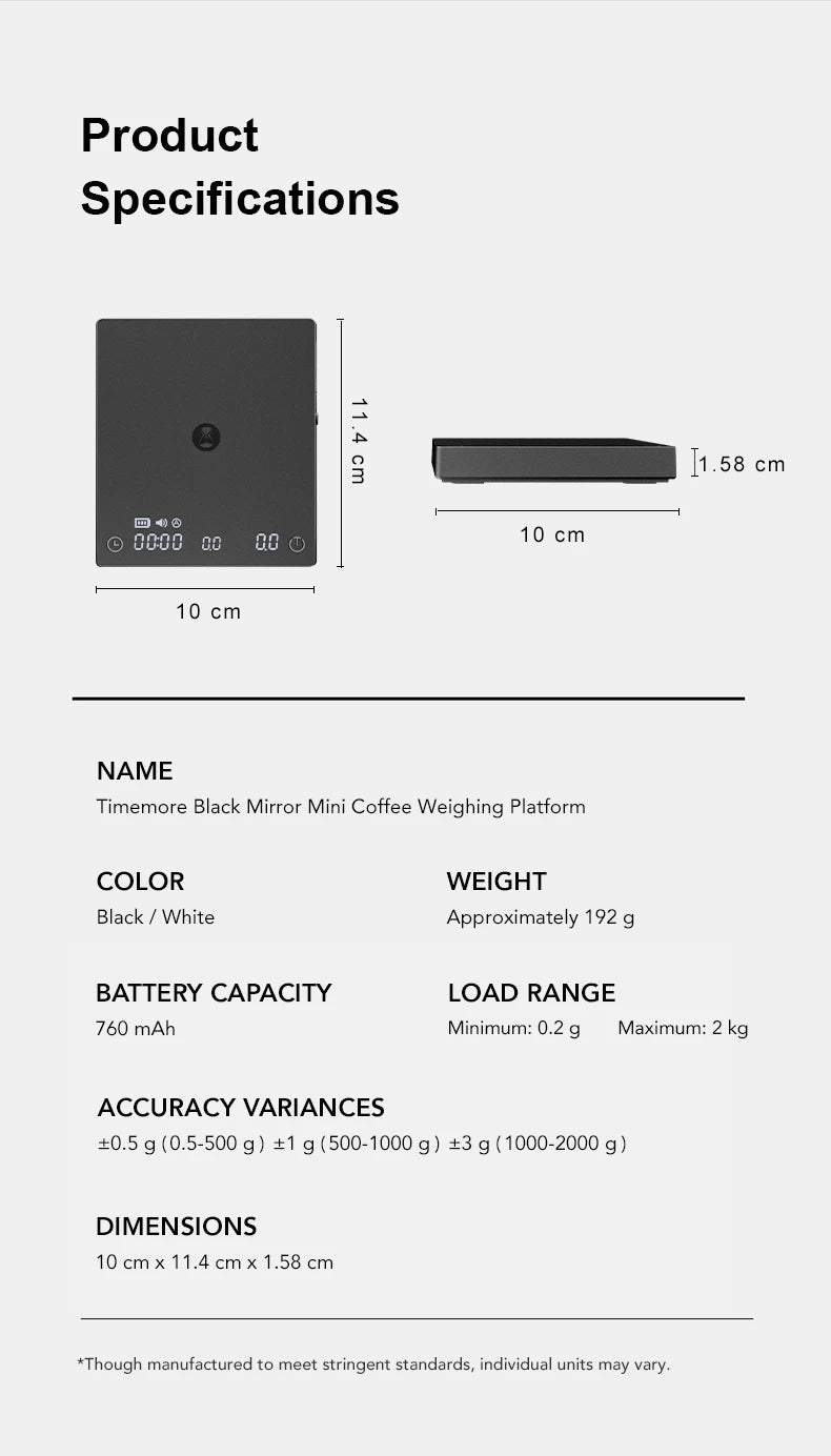 TIMEMORE Black Mirror MINI 0.1g Precision Pocket Coffee Scale  LCD Display Espresso Scale For Kitchen Cooking Food Jewelry