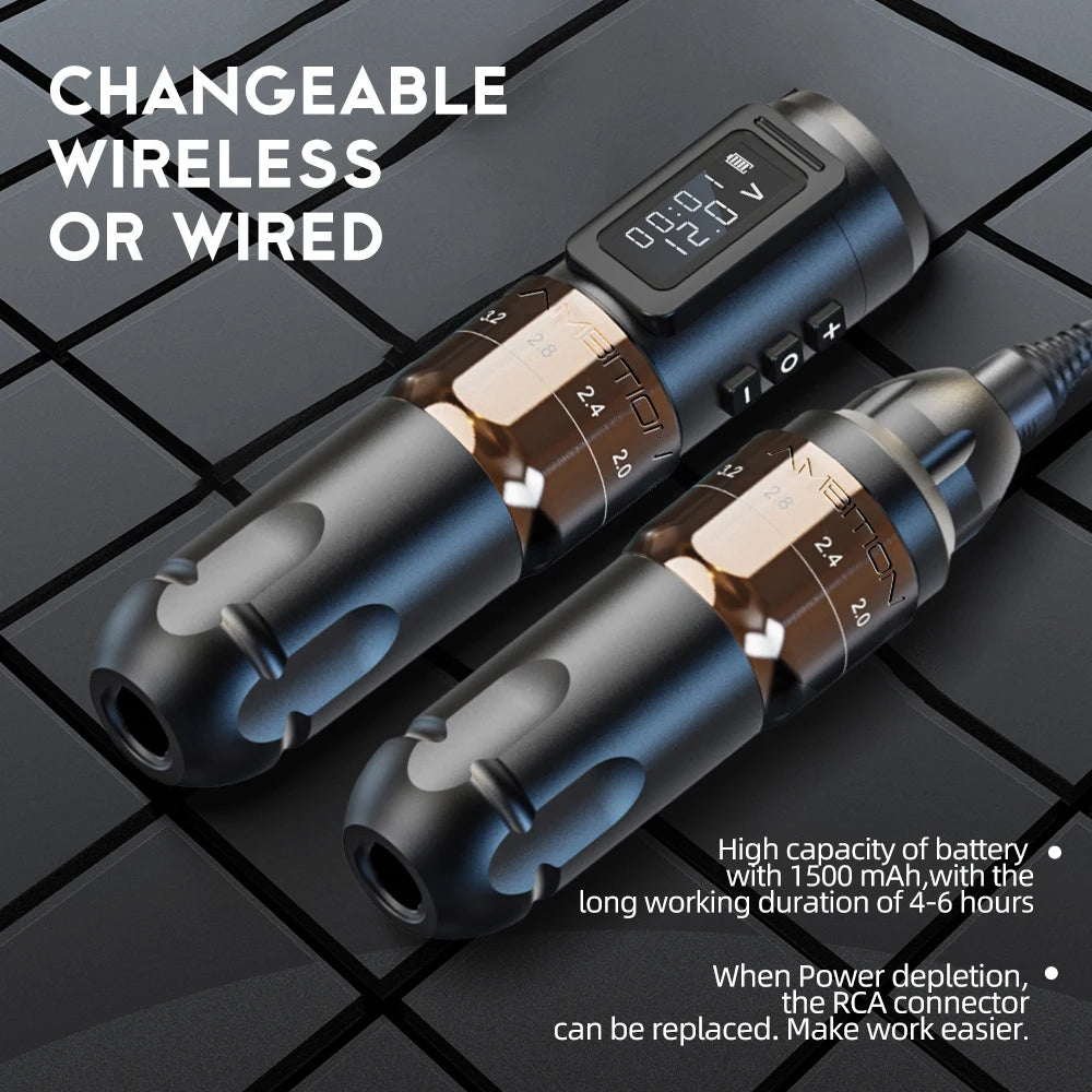 Ambition MARS-U Professional Wireless Tattoo Machine Pen Adjustable Stroke 2.2-4.2mm Cartridge 1800mAh Coreless Motor Tattoo Art