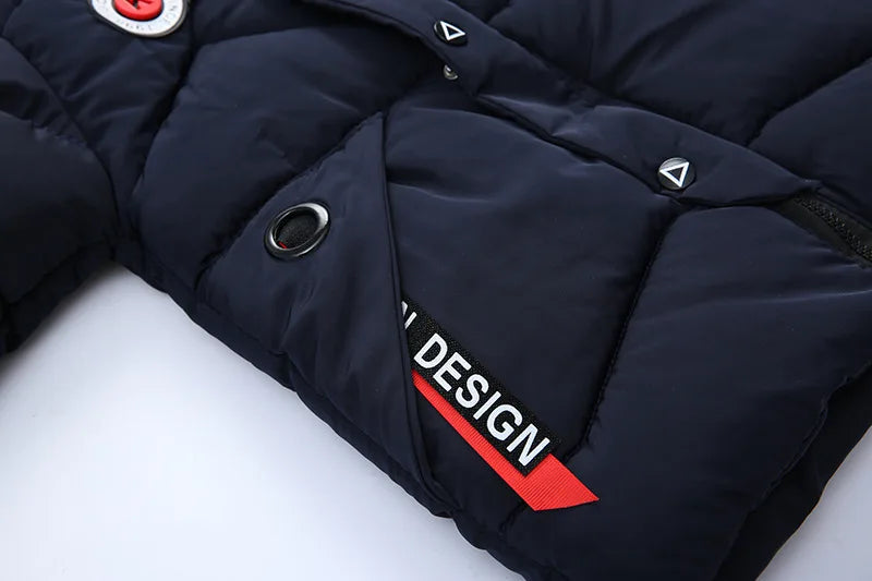 2-8 Years Winter Boys Jacket Thick Keep Warm Lining Plush Detachable Hat Hooded Fur Collar Coat For Kids Children Outerwear