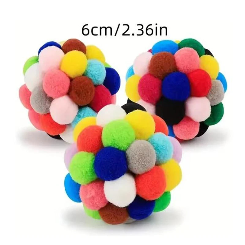 Cat Toys Pet Toy Cat Plush Ball Toys Pet Bouncy Bell Ball Toy Colorful Pompoms Pet Supplies Random Color