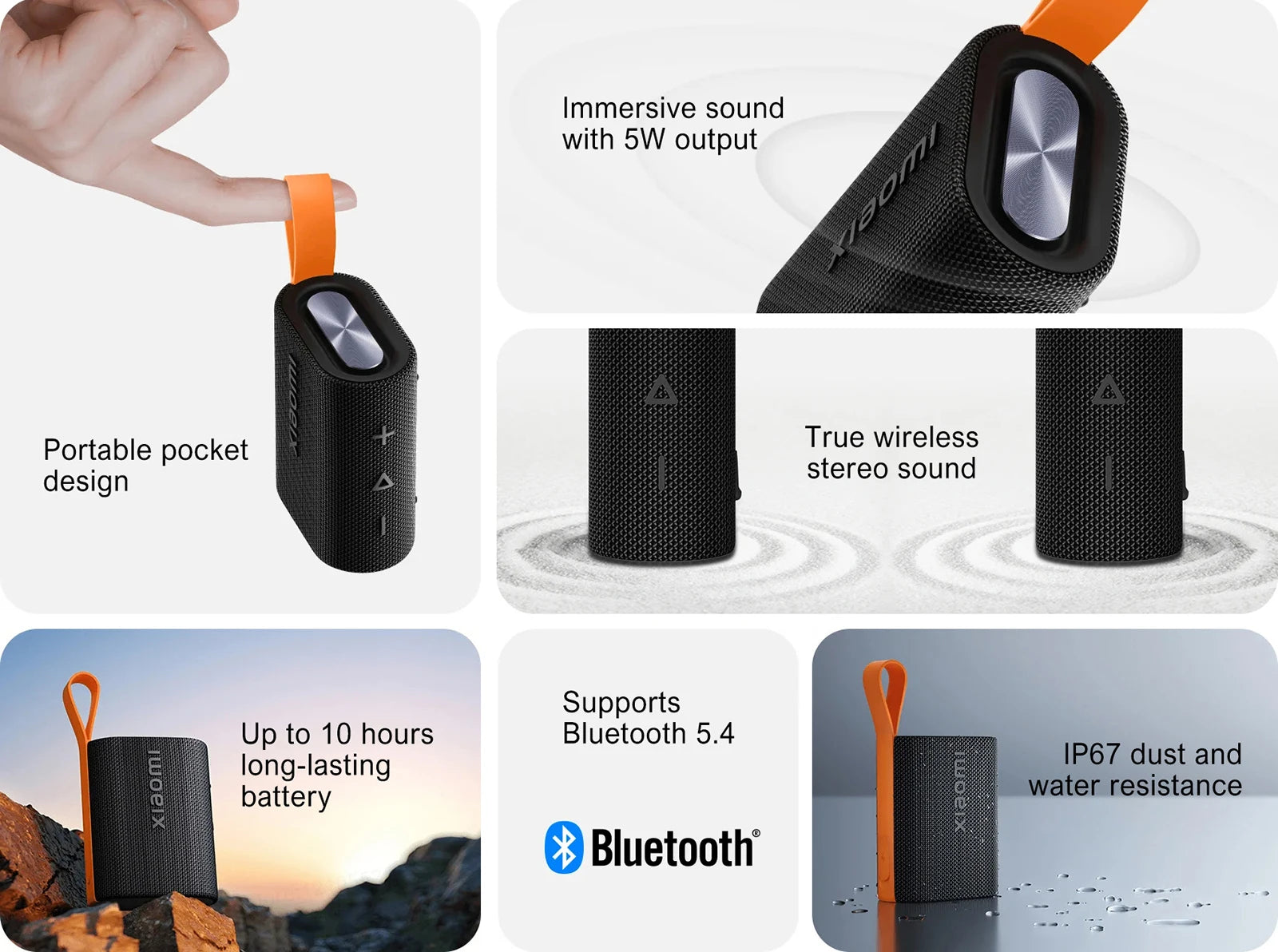 Original Xiaomi Sound Pocket IP67 Bluetooth 5.4 TWS Stereo Combo 1000mAh 10-Hour Ultra-Long Battery Life Mic Portable Speaker