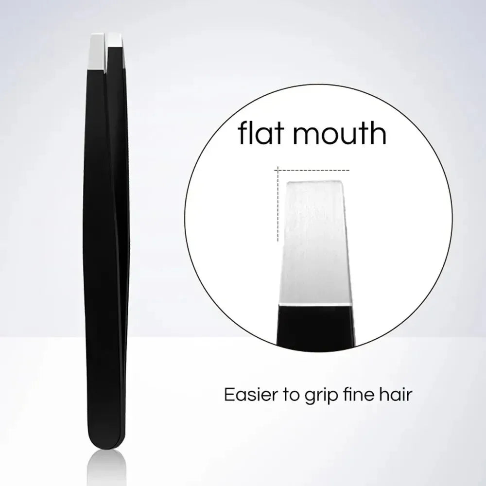 Stainless Steel Black Eyebrow Tweezer with Slant and Flat Point Beauty Tools for Eyelash Tweezer & Ingrown Hair Removal