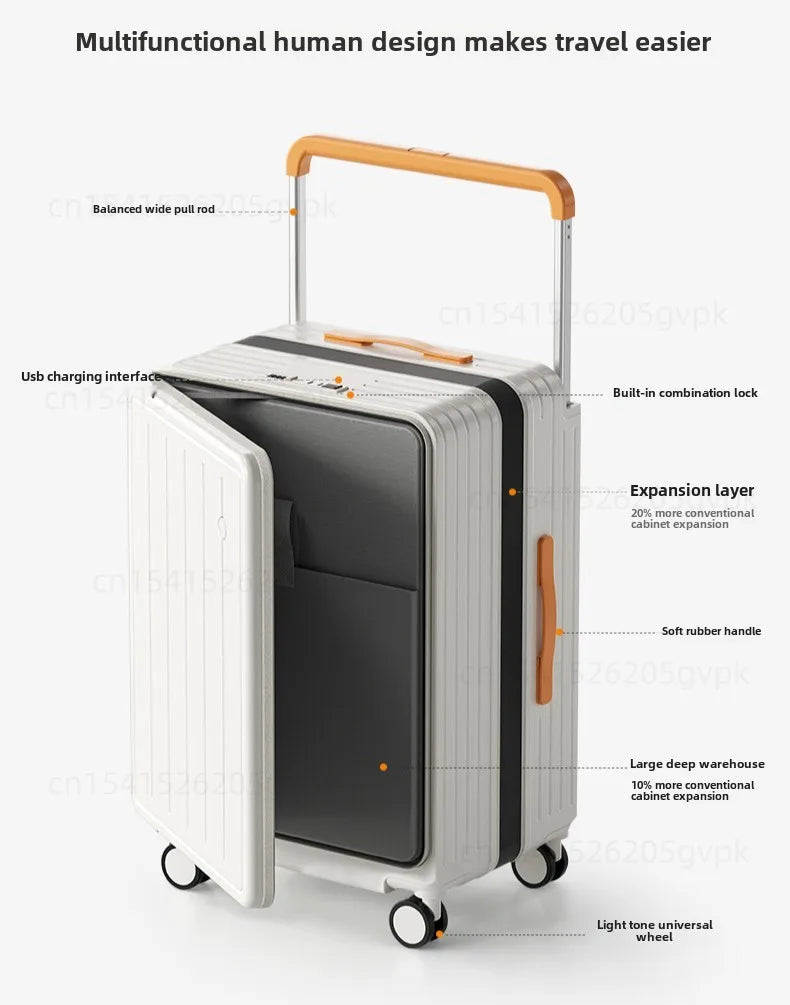 Front Opening Multi-Functional Suitcase Business Wide Trolley Luggage ABS+PC Large-capacity Password Box Travel Trolley Case