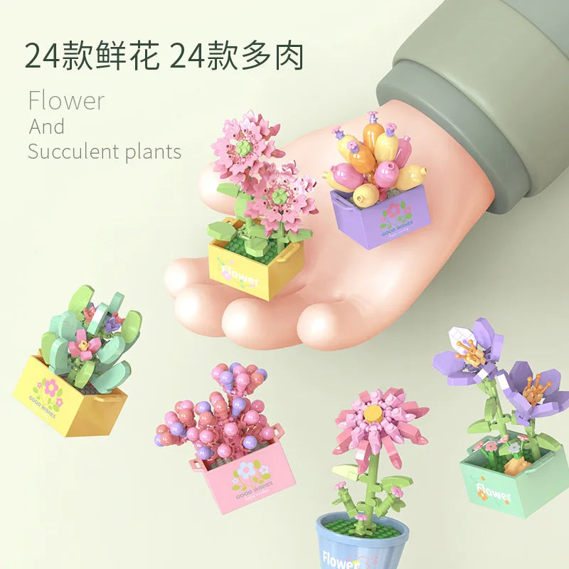 Bouquet Flower Mini Diy Building Block Toys for Children Bricks Blocks for Adults Constructor Micro Bricks Construction Set Gift